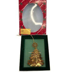 Reed & Barton Christmas Tree Ornament Gold Tone Filigree Layered 3.5 Inch Box